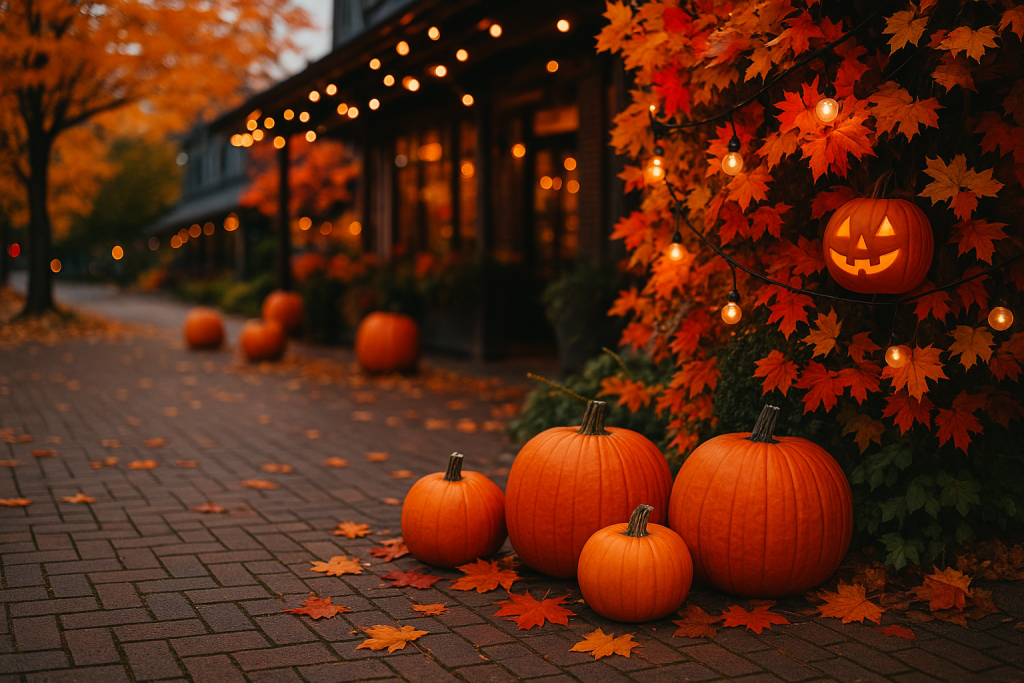 Pumpkins and Halloween decorations in a North Vancouver fall setting.